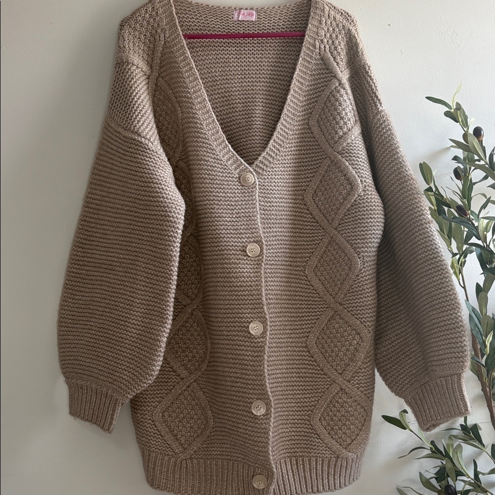 Pink Lily Tan Knit Cardigan